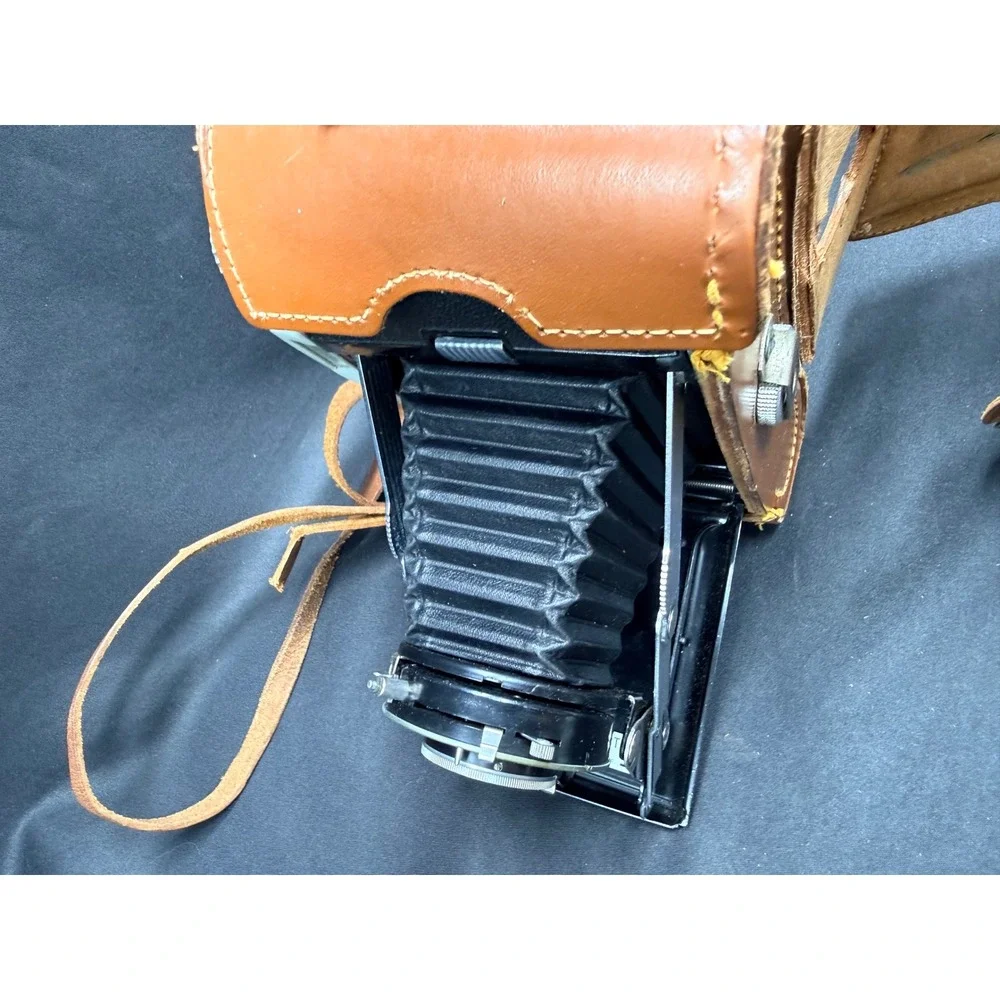 Vintage Kodak Tourist II Folding Camera 100mm f/8.8 Anaston Lens Leather Case